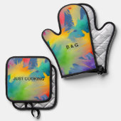 Kleurrijke LGBTQ regenboog Ovenwant & Pannenlap Set (Voorkant / Achterkant)