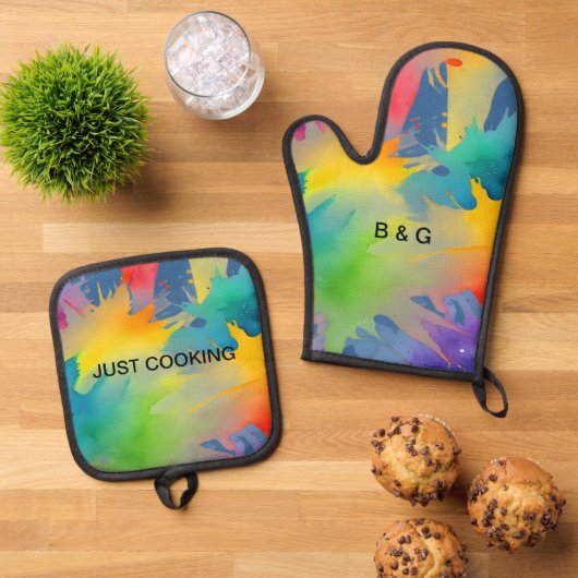 Kleurrijke LGBTQ regenboog Ovenwant & Pannenlap Set (Top down)