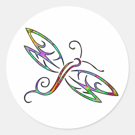 Kleurrijke libel ronde sticker (Voorkant)
