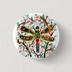 Kleurrijke Libel Tussen Kersenbloesem Ronde Button 3,2 Cm