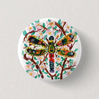 Kleurrijke Libel Tussen Kersenbloesem Ronde Button 3,2 Cm