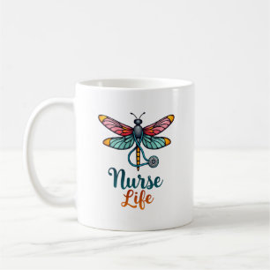 Kleurrijke libelle Verpleegster leven T-Shirt (2) Koffiemok