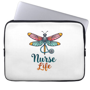 Kleurrijke libelle Verpleegster leven T-shirt (2) Laptop Sleeve
