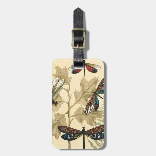 Kleurrijke libellen die boven bladeren drijven bagagelabel (Voorkant verticaal)