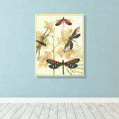 Kleurrijke libellen die boven bladeren drijven canvas afdruk (Insitu (Houten vloer))