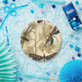 Kleurrijke libellen die boven bladeren drijven papieren bordje (Feest)