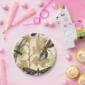 Kleurrijke libellen die boven bladeren drijven papieren bordje (Feest)