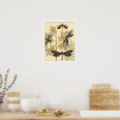 Kleurrijke libellen die boven bladeren drijven poster (Keuken)