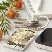 Kleurrijke libellen die boven bladeren drijven sleutelhanger (Voorkant Rechts)