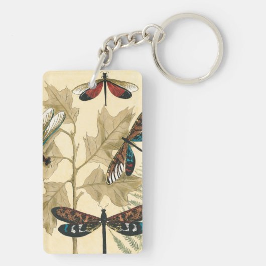Kleurrijke libellen die boven bladeren drijven sleutelhanger (achterkant)
