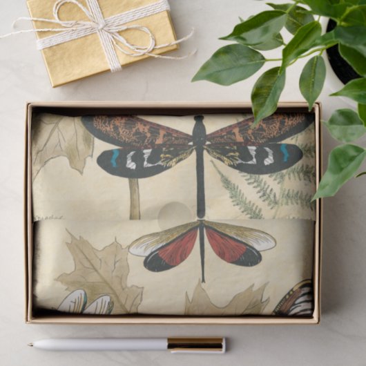 Kleurrijke libellen die boven bladeren drijven tissuepapier (Geschenk)