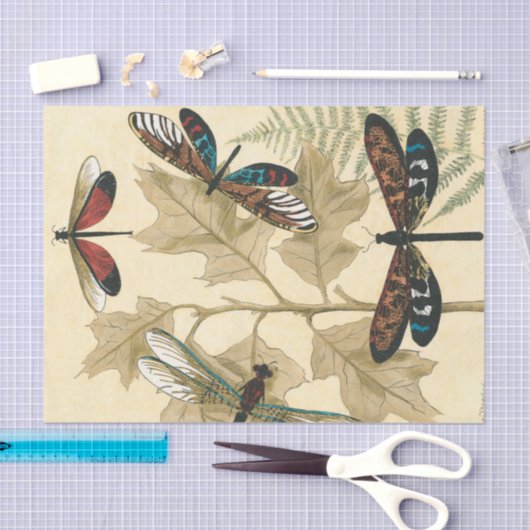 Kleurrijke libellen die boven bladeren drijven tissuepapier (Craft)