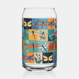 Kleurrijke Libellen En Rozen Patchwork Blikvorm Glas
