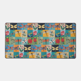 Kleurrijke Libellen En Rozen Patchwork Bureaumat