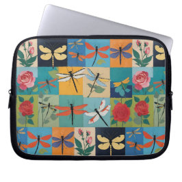 Kleurrijke Libellen En Rozen Patchwork Laptop Sleeve