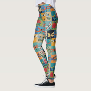 Kleurrijke Libellen En Rozen Patchwork Leggings