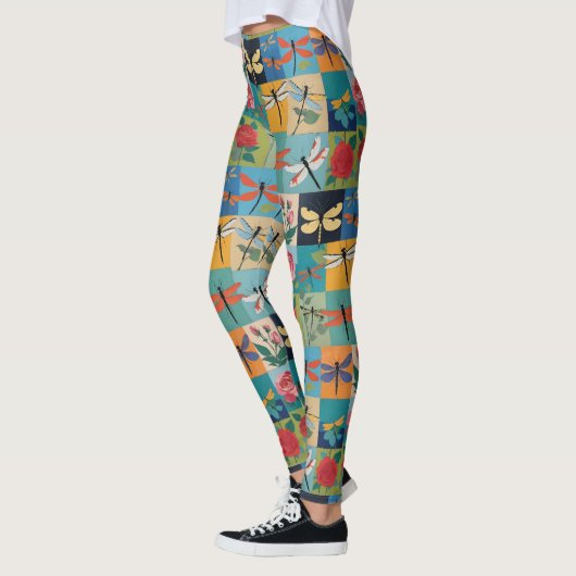 Kleurrijke Libellen En Rozen Patchwork Leggings (Links)