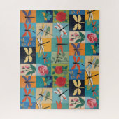 Kleurrijke Libellen En Rozen Patchwork Legpuzzel (Verticaal)