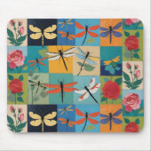 Kleurrijke Libellen En Rozen Patchwork Muismat (Voorkant)