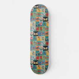 Kleurrijke Libellen En Rozen Patchwork Persoonlijk Skateboard
