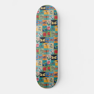 Kleurrijke Libellen En Rozen Patchwork Persoonlijk Skateboard