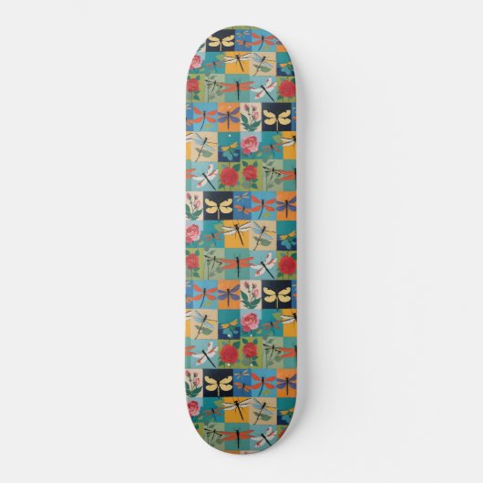 Kleurrijke Libellen En Rozen Patchwork Persoonlijk Skateboard (Voorkant)