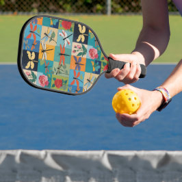 Kleurrijke Libellen En Rozen Patchwork Pickleball Paddle