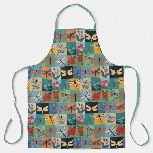 Kleurrijke Libellen En Rozen Patchwork Schort (Voorkant)