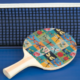 Kleurrijke Libellen En Rozen Patchwork Tafeltennisbatje