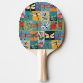 Kleurrijke Libellen En Rozen Patchwork Tafeltennisbatje (Voorkant)