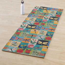 Kleurrijke Libellen En Rozen Patchwork Yogamat