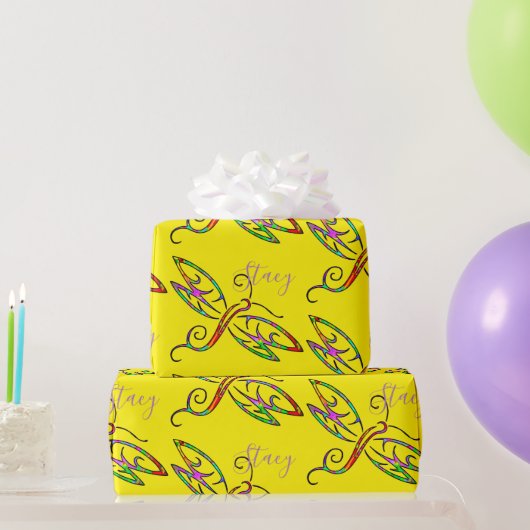 Kleurrijke libellen gepersonaliseerd inpakpapier (Feestgeschenken)