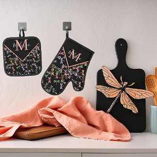 Kleurrijke libellen gepersonaliseerd   ovenwant & pannenlap set