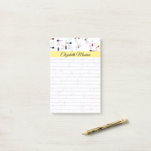 Kleurrijke libellen gepersonaliseerd post-it® notes (Op bureau)