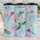 Kleurrijke libellen glitter achtergrond thermosbeker