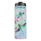 Kleurrijke libellen glitter achtergrond thermosbeker (Voorkant)