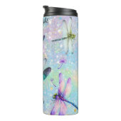 Kleurrijke libellen glitter achtergrond thermosbeker (Geroteerd rechts)