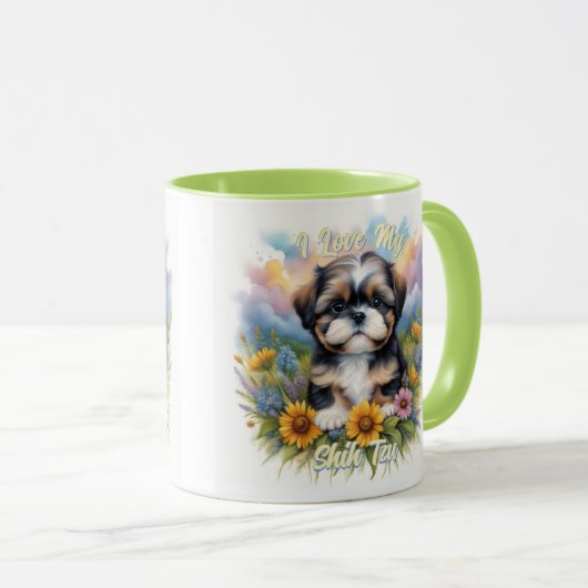 Kleurrijke lichte Shih Tzu Puppy Mok voor Hondenli (Voorkant rechts)