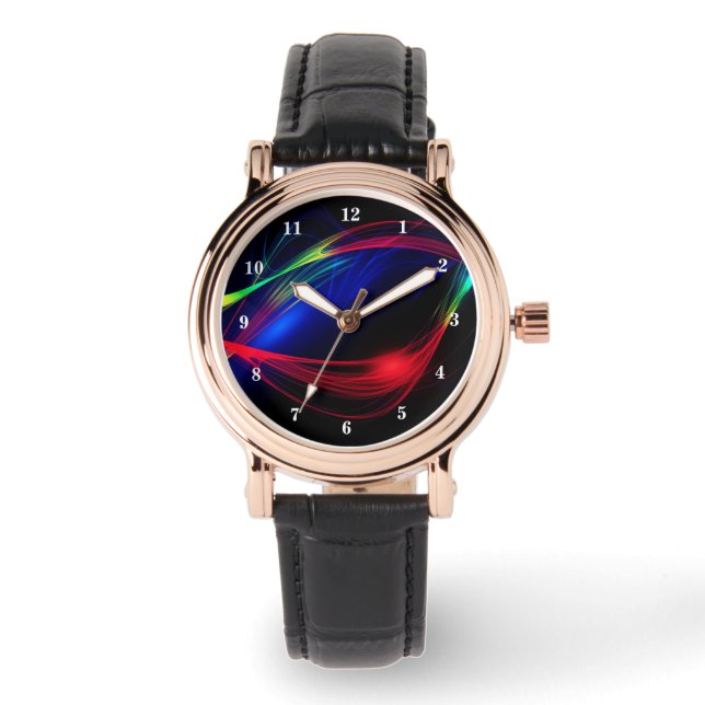 Kleurrijke lichten zwarte horloge (Voorkant)