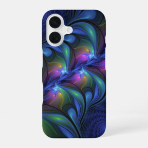 Kleurrijke Lichtgevende Abstracte Blauwe Roze Groe iPhone 16 Hoesje