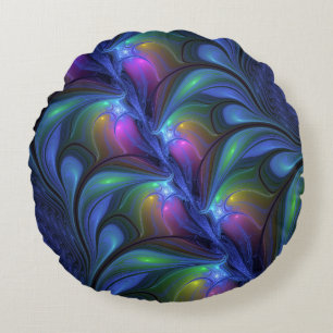 Kleurrijke Lichtgevende Abstracte Blauwe Roze Groe Rond Kussen