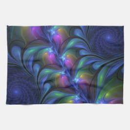 Kleurrijke Lichtgevende Abstracte Blauwe Roze Groe Theedoek