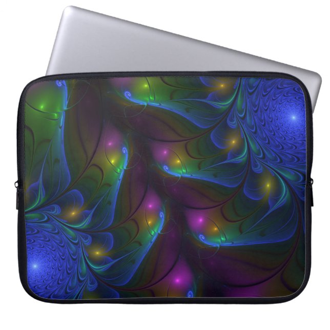 Kleurrijke Lichtgevende Abstracte Moderne Fractale Laptop Sleeve (Voorkant)