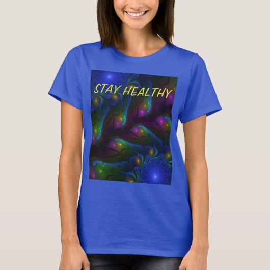 Kleurrijke Lichtgevende Abstracte Moderne Fractale T-shirt (Voorkant)