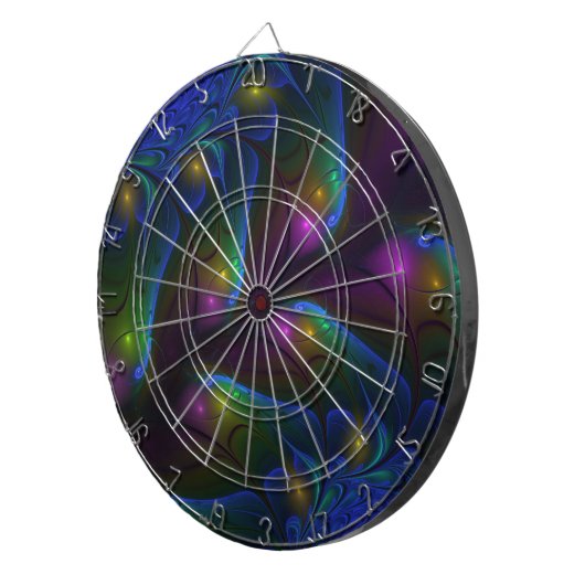 Kleurrijke Lichtgevende Abstracte Moderne Trippy F Dartbord (Voorkant Rechts)