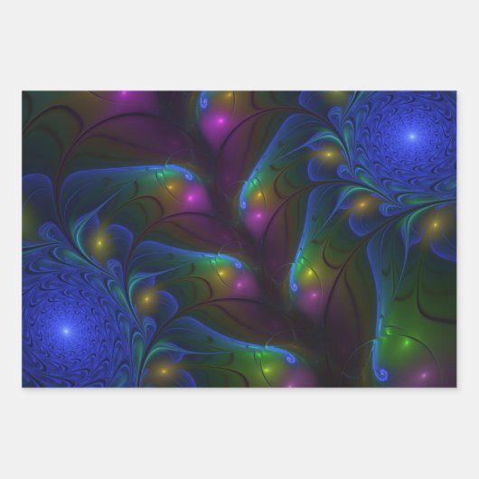 Kleurrijke Lichtgevende Abstracte Moderne Trippy F Inpakpapier Vel (Voorkant 3)