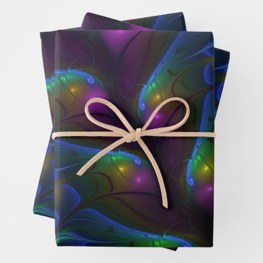 Kleurrijke Lichtgevende Abstracte Moderne Trippy F Inpakpapier Vel (In situ)