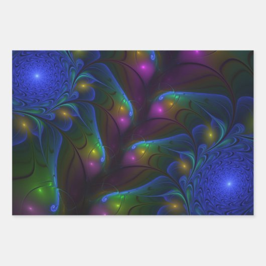 Kleurrijke Lichtgevende Abstracte Moderne Trippy F Inpakpapier Vel (Voorkant 2)