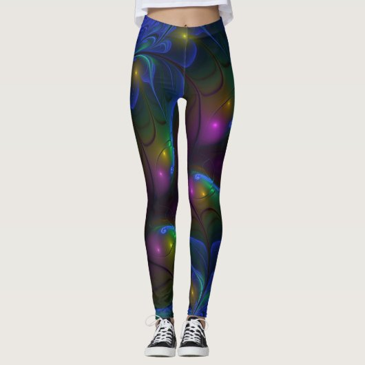 Kleurrijke Lichtgevende Abstracte Moderne Trippy F Leggings (Voorkant)