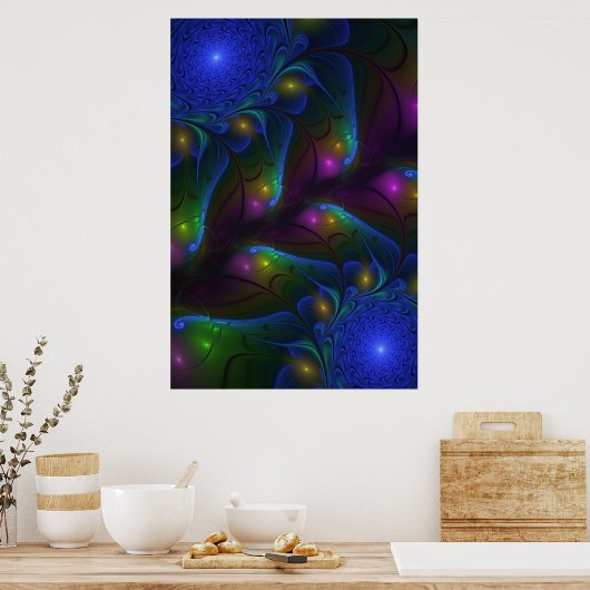 Kleurrijke Lichtgevende Abstracte Moderne Trippy F Poster (Keuken)